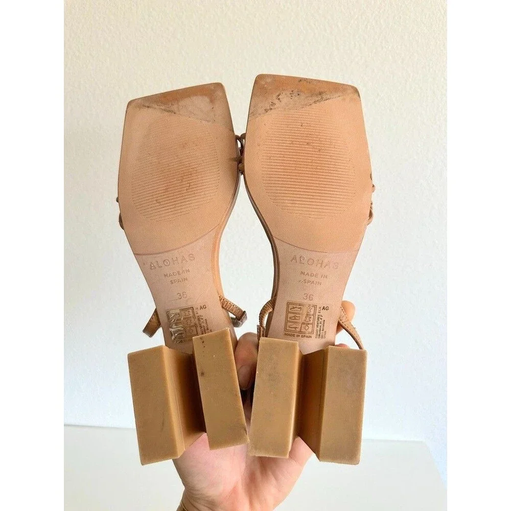 Alohas Juniper Strappy Square Toe Camel Sandals Leather Square Toe Women's EU 36